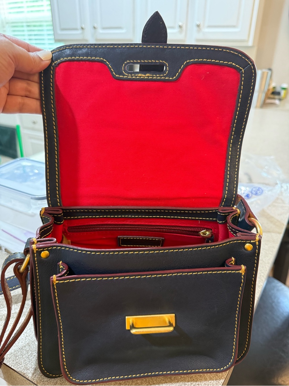 Dooney & Bourke Florentine Leather Binocular shoulder/Crossbody bag- Navy - Picture 13 of 16